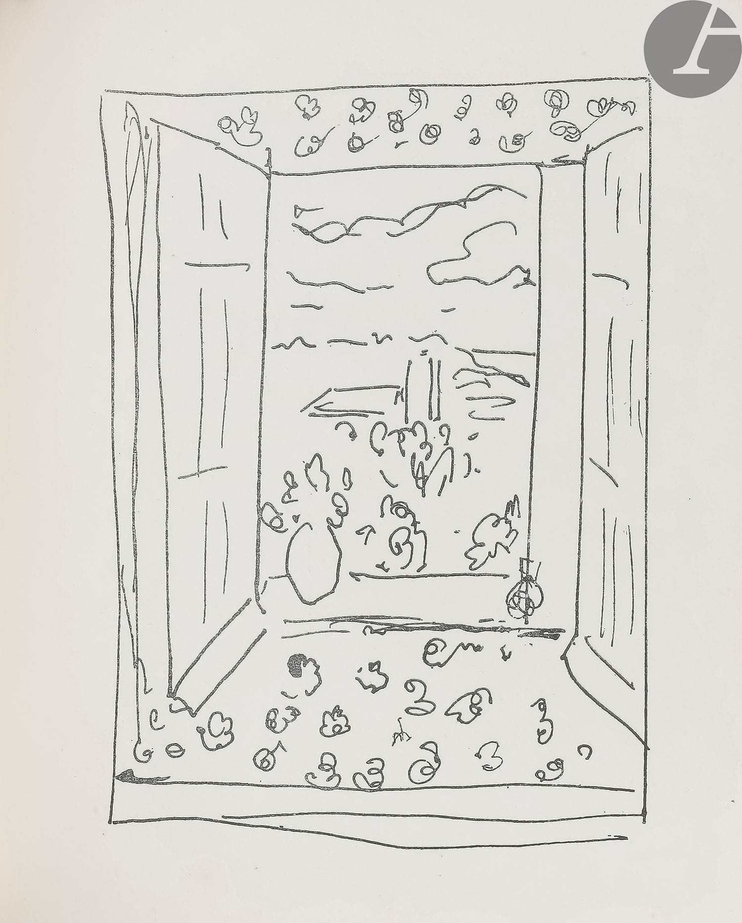 MATISSE (Henri) - REVERDY (Pierre).
Les Jockeys camouflés.
Paris : La Belle Édition, [1918]. — In-4, 246 x 220 : (25 ff.), couverture imprimée. Maroquin gris tacheté havane, filet à froid en bordure du premier plat, encadrant une composition faite de deux pièces de feuilles de bois exotique en haut et en bas, entourant deux demi-cercles se faisant face, légèrement décalés l’un par rapport à l’autre, chacun composé d’une feuille de bois exotique sur laquelle est collée une pièce de cuir d’éléphant également en demi-cercle, titre de l’ouvrage apposé verticalement en lettres beiges entre les deux demi-cercles, dos lisse, doublures et gardes de daim brun foncé, tête dorée, non rogné, couverture et dos conservés, chemise à dos de maroquin gris tacheté à recouvrement, étui (A. Lobstein 1999).

Première édition tirée à 343 exemplaires, de ce recueil de 3 poèmes de Pierre Reverdy, chacun imprimé dans une couleur différente (vert, orange et bleu). Elle est illustrée de 5 dessins inédits de Henri MATISSE, reproduits en noir à pleine page.
L’auteur et l’artiste désapprouvèrent cette édition imprimée par François Bernouard. Reverdy demanda alors à son ami Paul Birault de la réimprimer dans une version corrigée et en noir. Cette dernière, tirée à seulement 105 exemplaires, fut achevée d’imprimer le 30 décembre 1918 et fut la « seule approuvée » par l’auteur.
Un des 300 exemplaires sur vergé d’Arches, superbement relié par Alain Lobstein et parfaitement conservé.
Provenance : Prochian, avec ex-libris. - Ex-libris A.L.