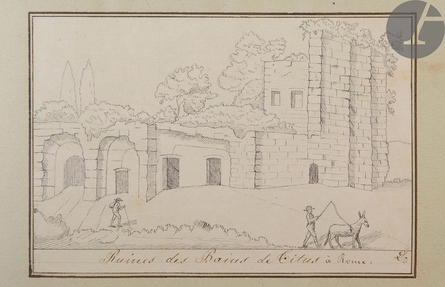 [ALBUM AMICORUM]. D'AUBREVILLE]. 
France, Alsace, 1827-1834,
Italian style album in-12, [54] ff. with autographs, drawings or engravings pasted on, between which are interspersed several blank leaves
.
Bound in havana calf, large cold plate on the boards in a gilt border, and the inscription in the centre of the first board "a l'amitié", smooth spine decorated and titled in the same way, inner gilt border, gilt edges.

Nice little Album amicorum linked to Alsace.

The young man for whom this album amicorum was composed was a native of Molsheim (Bas-Rhin) which he seems to have left in 1827 leaving many regrets. He would be of the D'Aubréville family (a Bigault d'Aubréville family is attested in the East of France). In 1828 he was in Montmirail where he also received many testimonies of friendship. Some lines are written in Italian, others in English, a testimony of friendship is dated New York on May 13, 1830. Several pencil drawings represent views of ancient Rome.





