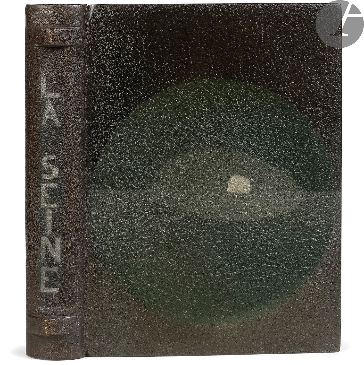 JOUAS (Charles) - CAIN (Georges).
La Seine du Point-du-jour à Bercy.
S.l. : imprimé aux dépens de deux amateurs, 1927. — In-4, 281 x 207 : frontispice, (2 ff.), 108 pp., (3 ff.), couverture imprimée. Maroquin gris-vert, composition dans les tons gris et vert peinte sur le premier plat, représentant semble-t-il un couché ou un levé de soleil, dos à deux nerfs épais et en pointe avec entre les deux les mots « La Seine » peints en lettres grises, encadrement de maroquin gris à l’intérieur, avec bande de maroquin vert sur un tiers du côté inférieur, doublures et gardes de soie moirée grise, doubles gardes, tranches argentées, couverture et dos conservés, étui (Sir Abdy & Creuzevault).

Très belle et rare édition tirée à seulement 130 exemplaires sur vélin de Rives, illustrée de 44 eaux-fortes originales de Charles JOUAS (1866-1942), dont un frontispice, d’une vignette sur la couverture et de 44 compositions dans le texte.
Un des 30 premiers exemplaires comprenant 3 états des eaux-fortes.
Très bel exemplaire en reliure originale de Creuzevault, décorée par Abdy, signée ainsi sur l’encadrement de la doublure : « Décoration grande fantaisie sir Abdy & Creuzevault ». 

Quelques usures à l’étui.
Provenance : François Ragazzoni, avec ex-libris.