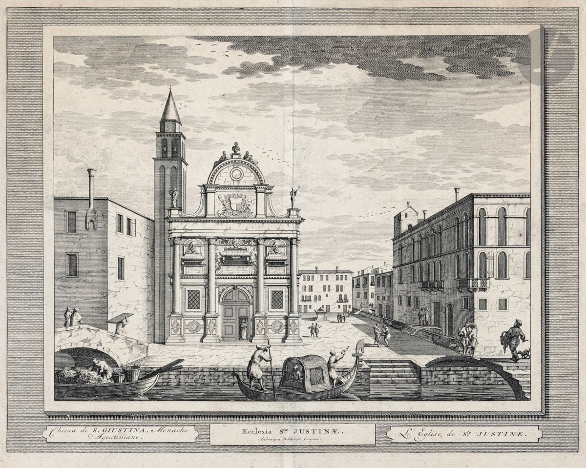 Vues de ville
[Venise]. Vue de la Zecque ou l’Hôtel de la Monnoye… ; L’Église de Sainte Justine. (Pl. pour J. G. Graevius, Thesaurus antiquitatum et historiarum Italiae quo continentur…, t. V, Leyde, P. van der Aa, 1722). Eau-forte. 360 x 277. Bonnes épreuves sur vergé, avec pli vertical médian normal. Bonnes marges. Cadres. Ens. 2 p.