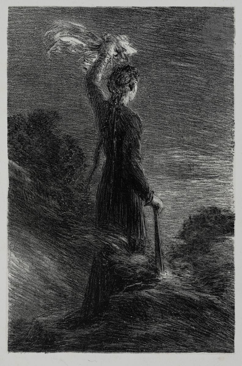 Henri Fantin-Latour (1836-1904)
Tristan et Iseult : acte II. Signal dans la nuit. Lithographie. 143 x 222. Hédiard-Mason 67. Très belle épreuve sur chine appliqué. Infimes rousseurs claires. Toutes marges.