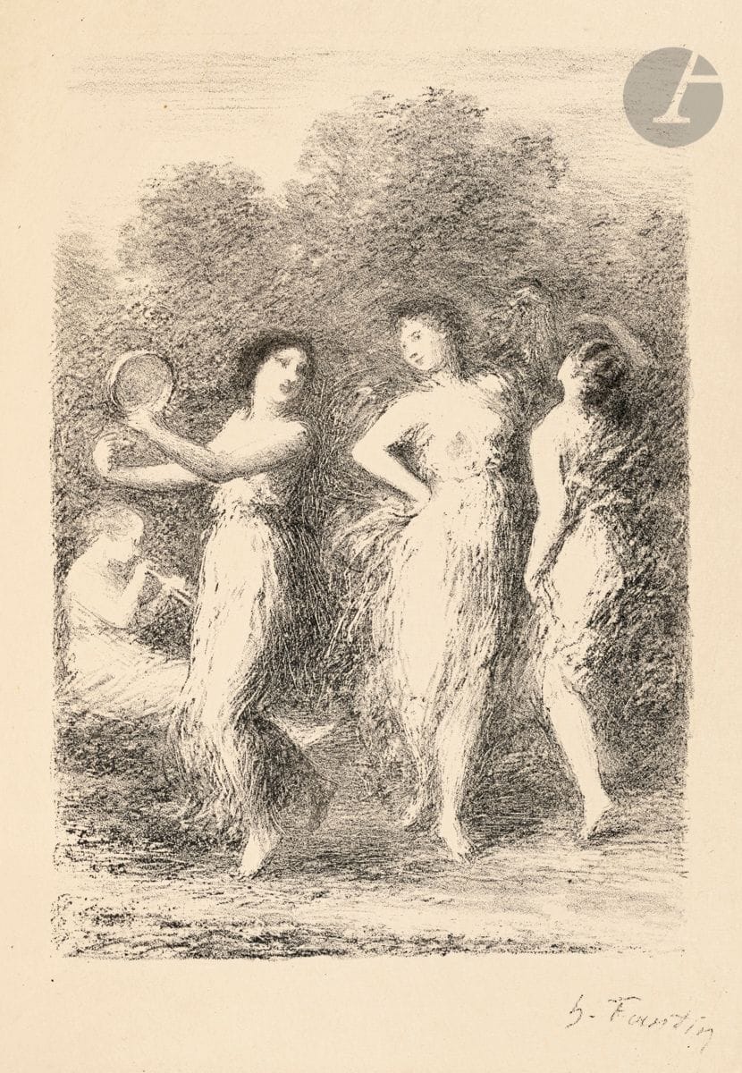 Henri Fantin-Latour (1836-1904)
Le Jeune malade. (Pl. pour les Poésies d’A. Chénier). Lithographie. 140 x 200. Hédiard-Mason 163. Très belle épreuve sur japon. Infimes rousseurs à l’extrême bord du feuillet en pied. Toutes marges non ébarbées.