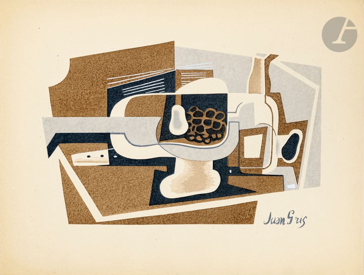 Juan Gris (1887-1927)
Nature morte. 1922. Pochoir en couleurs. [328 x 248]. Très belle épreuve sur vélin glacé ivoire. Toutes marges. Au verso, timbre de la Fondation Le Corbusier (Lugt non décrit).
 Pl. offerte en prime à ses abonnés par la revue L’Esprit Nouveau à l’occasion du Nouvel An 1923.