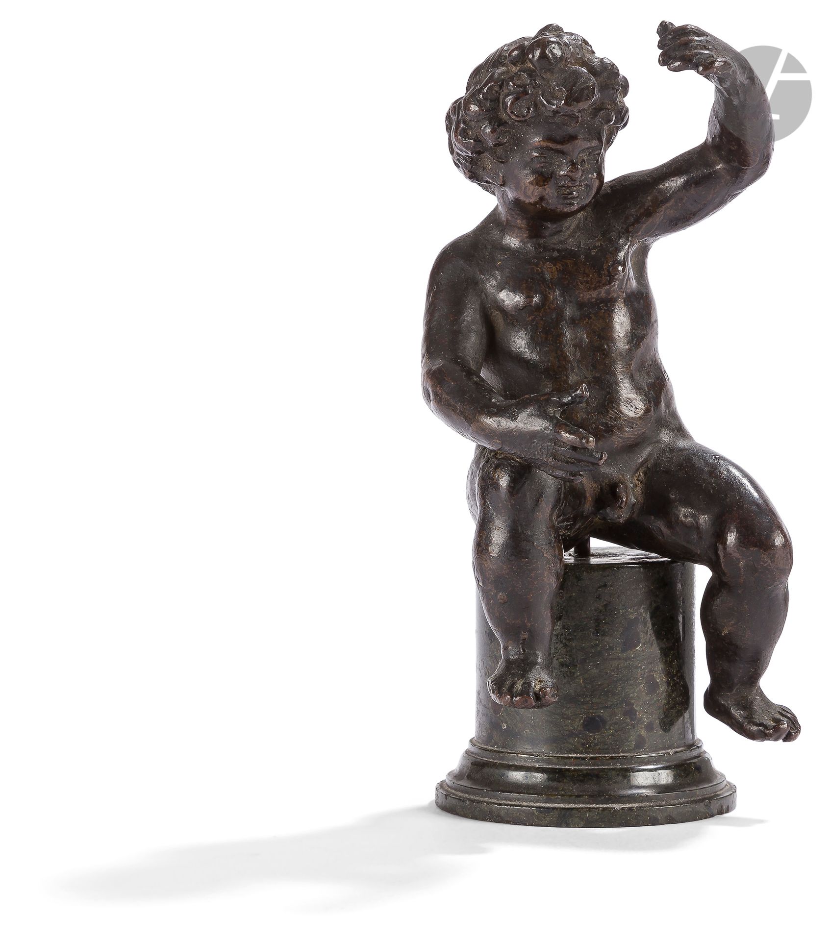 Bronze putto with a brown patina.
Northern Italy, 16th century
H: 13 cm
Soclé