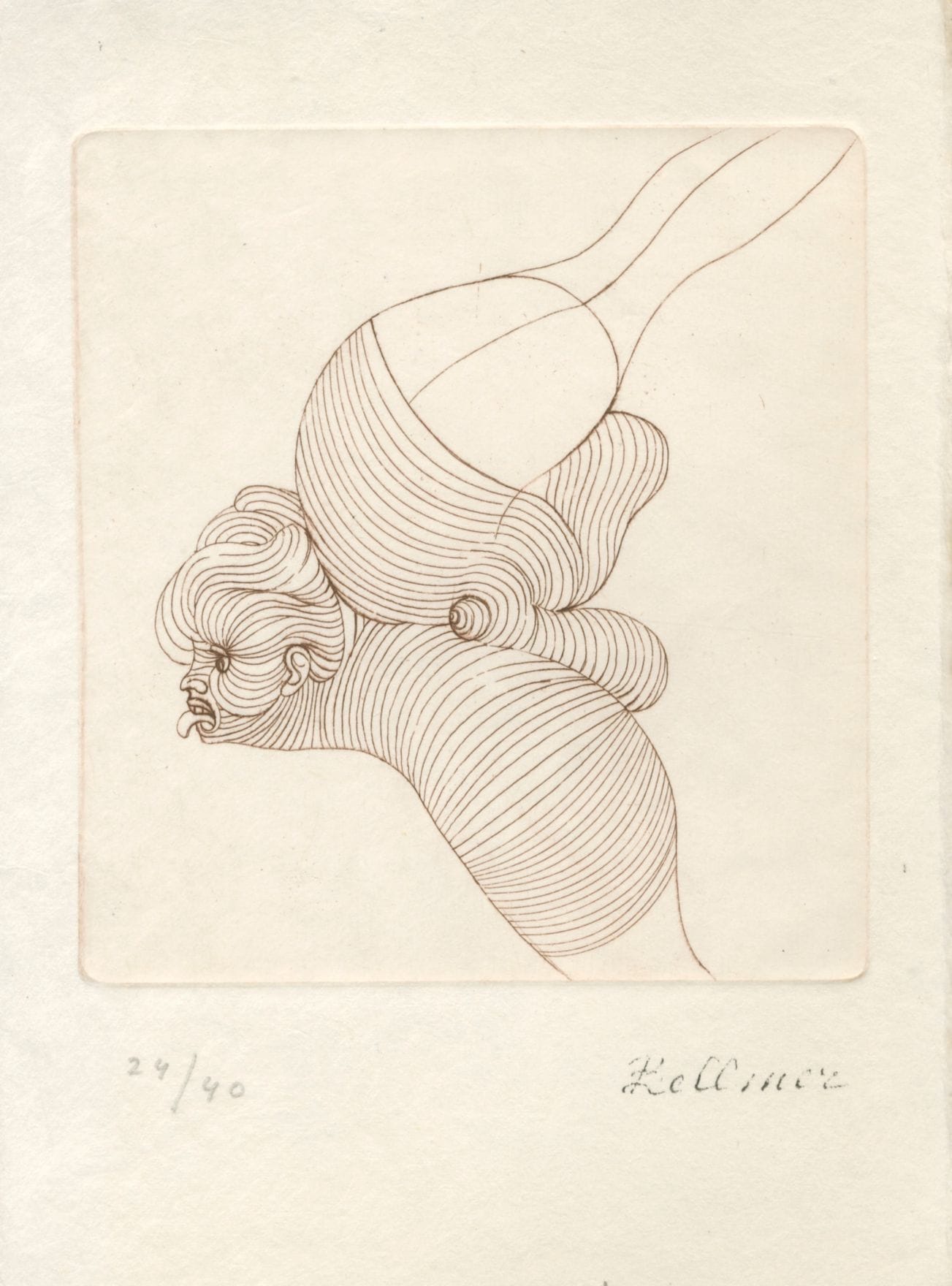 BELLMER, HANS (1902-1975)
MARQUIS DE SADE (1740-1814)
Gesprek tussen een Priester en een Stervende. 
De anti-klerikale bibliotheek/Uitgeverij Jef Meert 1997.
In-8 (24 x 17 cm). Édition originale, brochée. 43 pages. 3 gravures de Bellmer dans le corps de l'ouvrage et une en couverture arrière. Texte en français sur la page de gauche ; texte en néerlandais sur la page de droite. Un des 40 exemplaires numérotés (n°24/40), accompagné d'une gravure originale numérotée (n°24/40) et signée en fac-similé par Hans Bellmer. Couverture souple titrée.