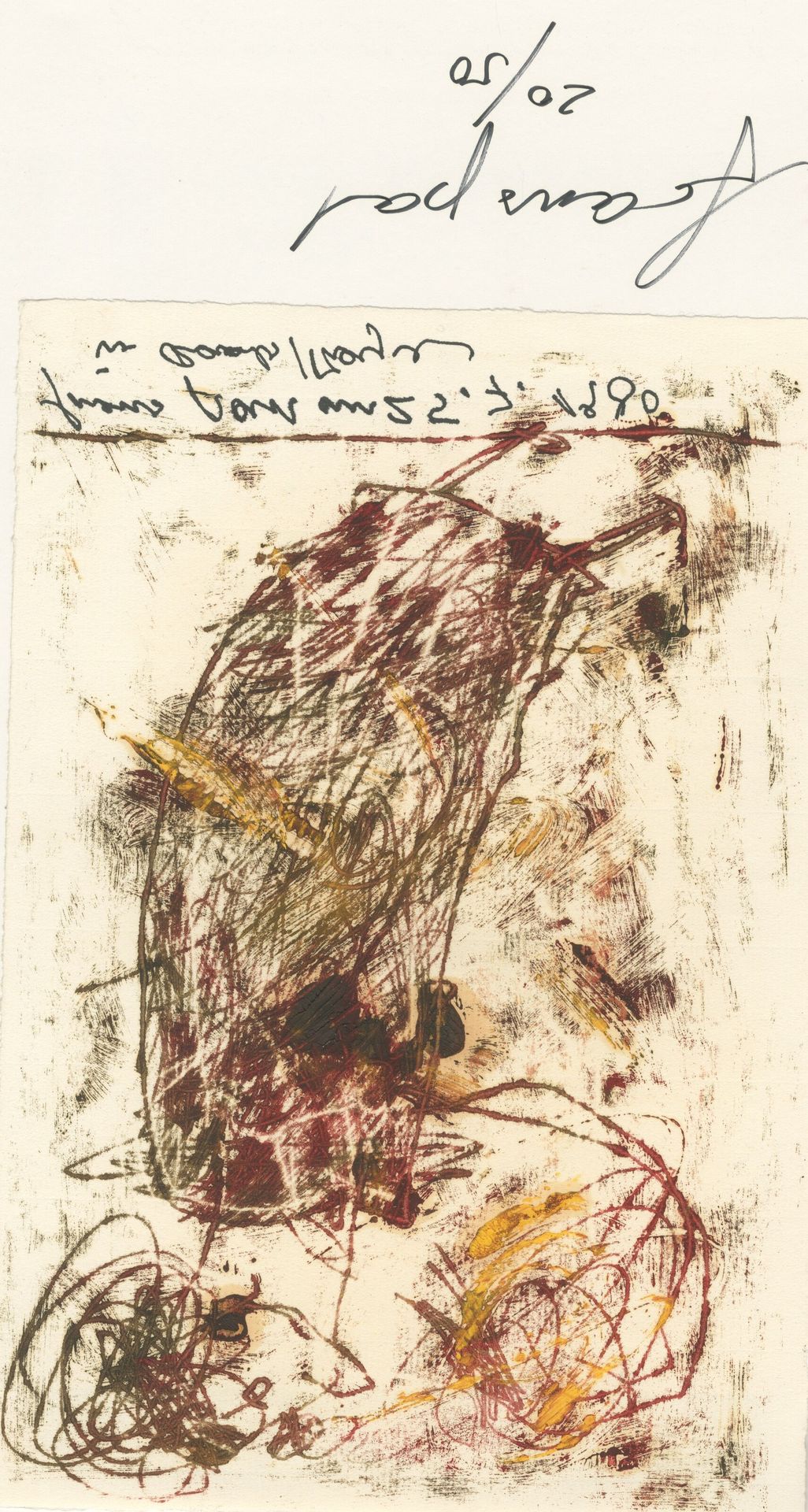 PART, FRANZ [Signed]
Bilder Arbeiten auf Papier.
Galerie Gabriel, Wien, 1980.
In-4 (29 x 21 cm). Édition originale de Tête, tirée à 50 exemplaires numérotés et signés par l'artiste, avec une œuvre sur papier originale glissée dans l'ouvrage. 48 pages. Couverture blanche (un peu salie) titrée.