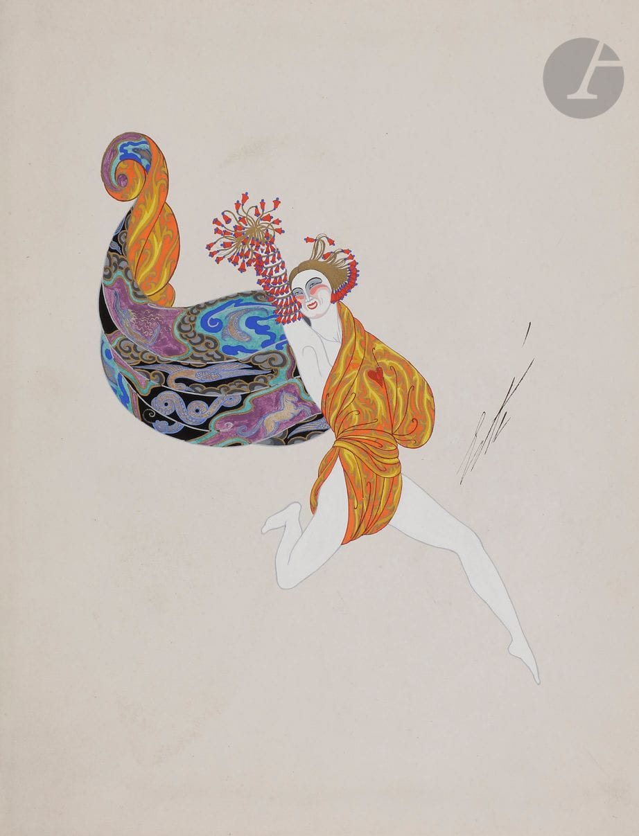 Romain de Tirtoff dit ERTÉ (1892-1990
)The Woman and the Devil - The Devil of the American Woman, 1923Gouache
on strong paper.
Signed on the right.
Dated, titled and numbered "643" on the back.
Stamps of the workshop.
36 x 27 cmProvenance

: 
Serge Leeman Collection, Erté's successor. Acquired in 2012.








