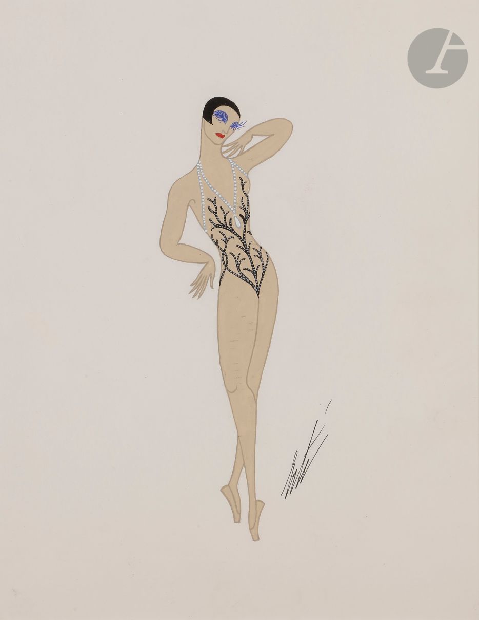 Romain de Tirtoff dit ERTÉ (1892-1990)
Femme de Feu - Dernier costume de Zizi Jeanmaire, vers 1974
Encre et gouache.
Signée en bas à droite
Titrée au dos.
Timbres de l’atelier.
31 x 24 cm

Provenance : 
- Collection personnelle Erté.
- Collection Serge Leeman, ayant-droit d’Erté.
- Par descendance.