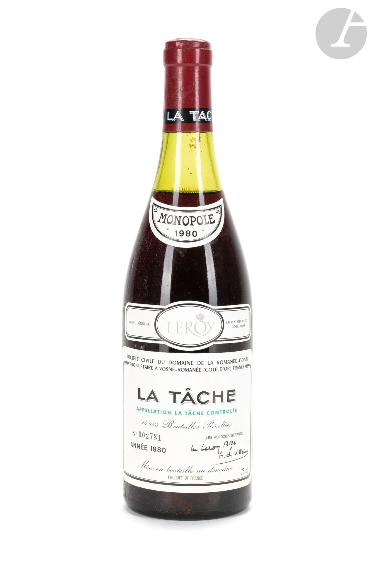 1 B LA TÂCHE (Grand Cru) (3,7 cm sur capsule ; e.t. légères ; n° 2781), Domaine de la Romanée Conti, 1980