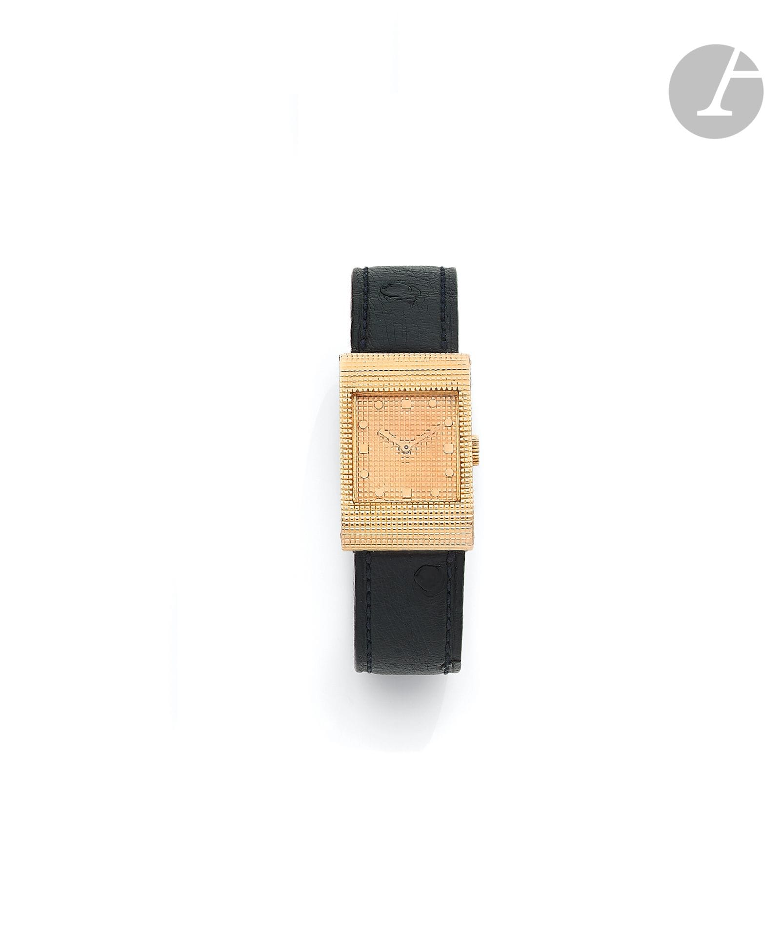 BOUCHERON. Circa 1960No.
73,
596Women's 18K (750 ‰) gold wristwatch, gold dial, dot hour markers forming the hours, mechanical winding movement signed Omega calibre 244, No. 13740753. Leather strap with its gold clasp. 
Case and movement signed. 
Diameter: 21 x 31
mmGross
weight
: 61.5 g




