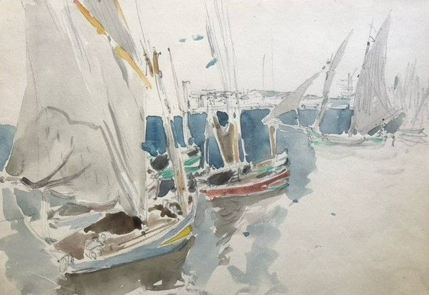 Auguste Louis LEPÈRE (Paris 1849 - Domme 1918)

Voiliers au port

Aquarelle sur traits de crayon.

17,5 x 24,5 cm



On joint un paysage au crayon noir 13 x 26 cm.