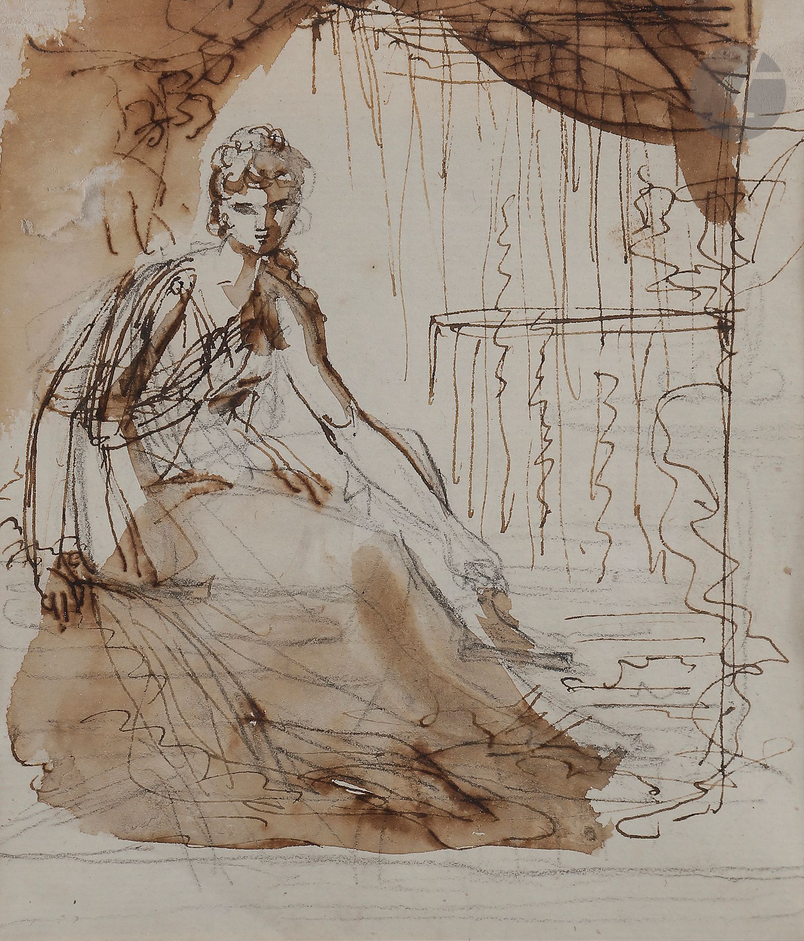 François GÉRARD (Rome 1770 - Paris 1837)

Femme assise (recto) ; Étude de personnages (verso), vers 1805

Plume et encre brune, lavis brun sur traits de crayon.

(Petite déchirure en haut à gauche et petits accidents).

15 x 12,5 cm



Provenance :

- Descendants de l’artiste.

- Collection Pierre Berès, Paris.