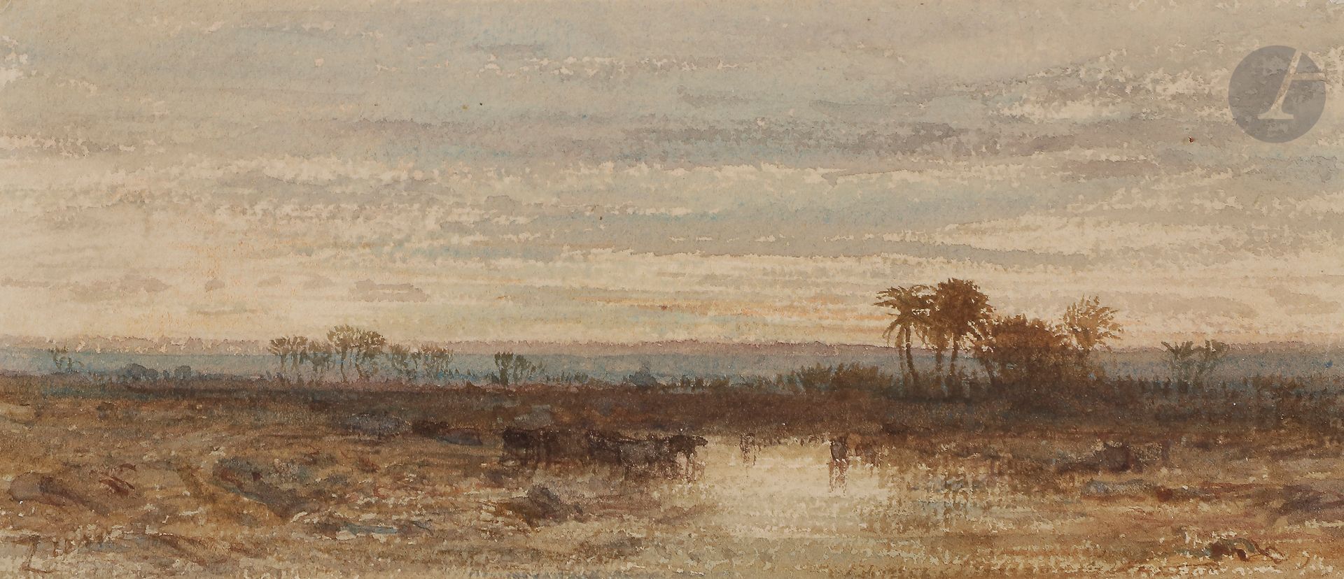 Félix ZIEM (Beaune 1821 - Paris 1911)

Landscape

Watercolor.

Signed lower left.

9,5 x 19 cm