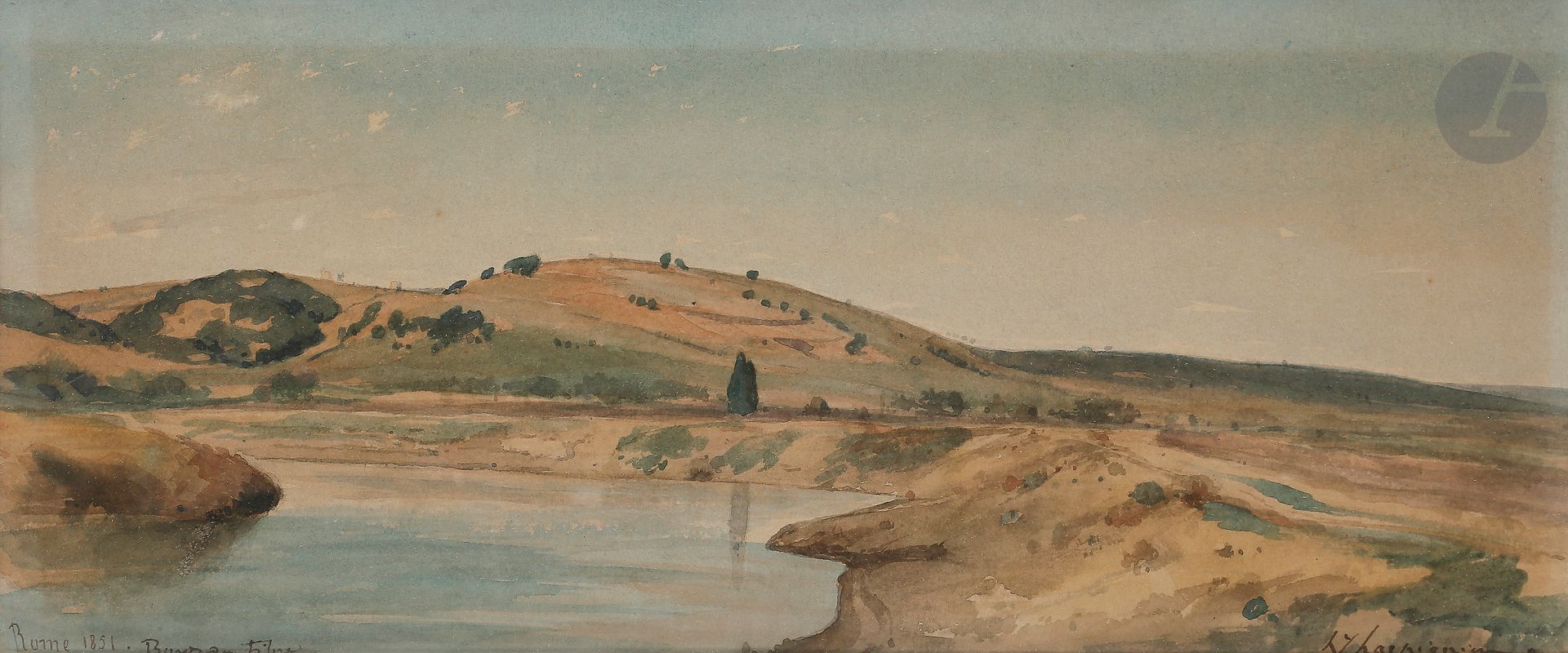 Henri-Joseph HARPIGNIES (Valenciennes 1819 - Saint-Privé 1916)

Rome, bords du Tibre, 1851

Aquarelle.

Signée en bas à droite.

Située et datée en bas à gauche.

(Traces d’insolation).

14 x 42



Cette œuvre sera incluse au Catalogue Raisonné en préparation par Monsieur Jean-Pierre Cappœn.



 Nous remercions Monsieur Cappœn pour les informations contenues dans cette notice.