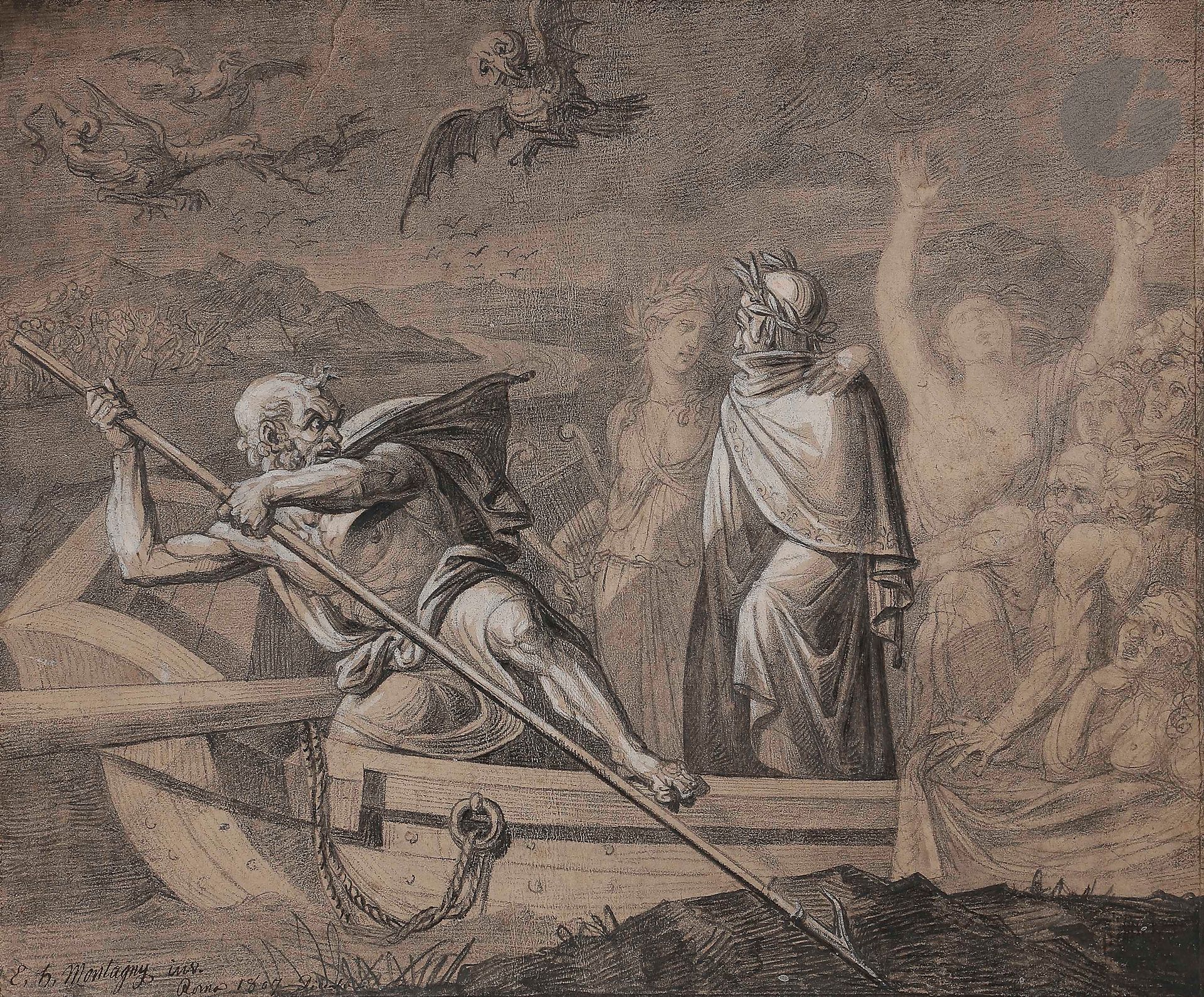 Élie Honoré MONTAGNY (Paris c,1795 - 1864)

Dante in the Underworld, 1807

Black stone and white gouache highlights.

Signed, dated and situated lower left.

(Glued in full on its original mount, tear).

32 x 37,5 cm