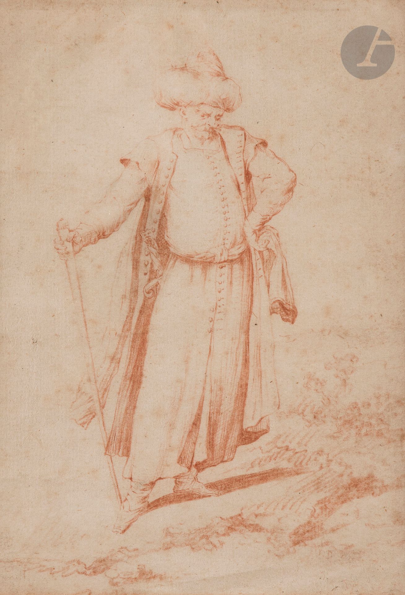 Attributed to Louis de SYLVESTRE (Sceaux 1675 - Paris 1760)

Full-length portrait of an oriental

Sanguine.

(Stains).

20 x 14 cm