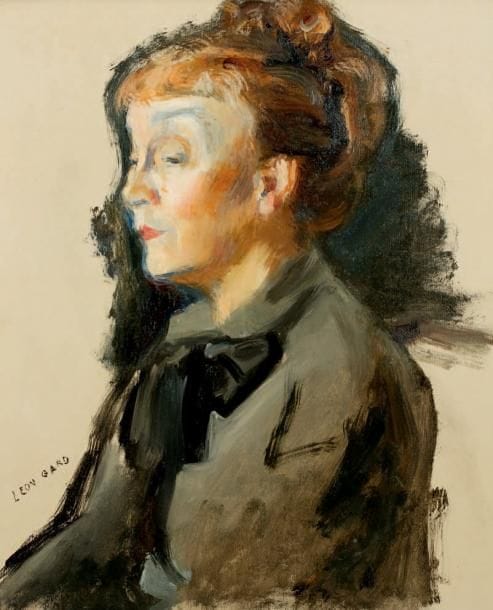 Léon GARD (1901-1979)
Jeanne Fusier-Gir, [1942 ?]. Huile sur toile signée en bas à gauche. 63 x 52 cm. © Beau portrait à mi-corps, de profil, de la comédienne Jeanne Fusier-Gir (1885-1973). Ancienne collection Sacha Guitry (vente du 9 décembre 1985, n° 44).