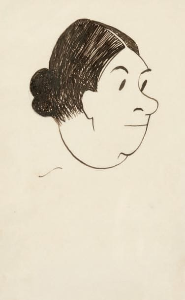 Sacha GUITRY
Pauline Carton, [1949]. Dessin original à l'encre de Chine sur crayon, monogrammé « S » en bas à gauche. 21,6 x 14 cm. © Malicieux visage de Pauline Carton (1888-1974), fidèle interprète des pièces et films de Guitry. Ce dessin a été publié dans le journal L'Époque du 11 janvier 1949. Luxembourg 15. ABCF p. 235.