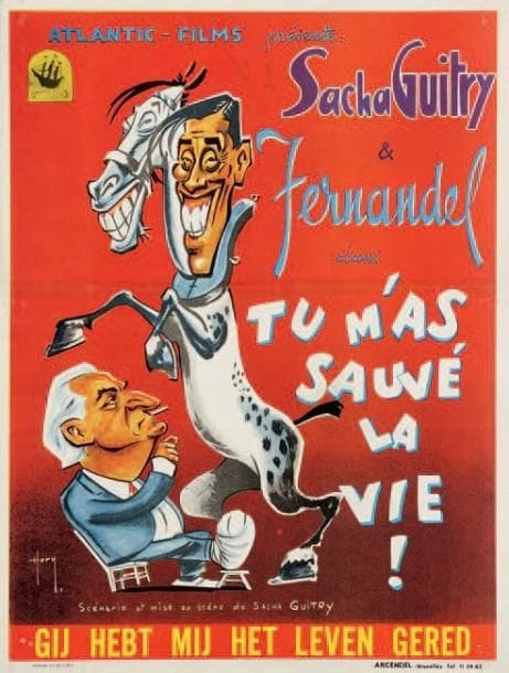 Elmyr de HORY (1905-1976)
Affiche pour le film Tu m'as sauvé la vie, 1950. Affichette belge en couleurs (modèle B) imprimée par Arcenciel à Bruxelles. 50 x 35 cm (entoilée). Luxembourg 211 quater