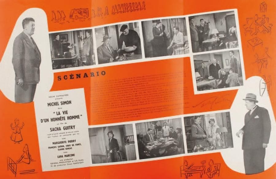 [Sacha GUITRY]
22 Photographies du film La Vie d'un honnête homme, 1953. Tirages argentiques, formats divers, la plupart 18 x 24 cm. Tourné en septembre-octobre 1952, le film La Vie d'un honnête homme, avec Michel Simon dans le double rôle principal, est sorti sur les écrans le 18 février 1953. 3 photographies de tournage; 19 photogrammes du film. On joint la plaquette promotionnelle illustrée du film. ABO p. 206-211.