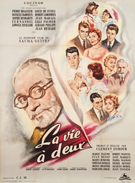 Jean MASCII (1926-2003)
Affiche pour le film La Vie à deux, 1958. Impr. Affiches Gaillard, Paris. 160 x 120 cm (entoilée). Réalisé par Clément Duhour après la mort de Guitry, d'après des extraits de plusieurs pièces, le film rassemble une belle distribution (Pierre Brasseur, Danielle Darrieux, Fernandel, Edwige Feuillère, Jean Marais, Gérard Philipe, etc.); il sort sur les écrans le 24 septembre 1958. On joint 10 photographies, et la plaquette promotionnelle du film. Luxembourg 223.