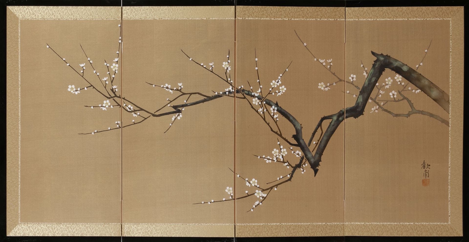 Shiozawa KAMPO (1928 - )
White Plum, 1988
Peinture sur soie.
Quadriptyque.
61 x 120 cm