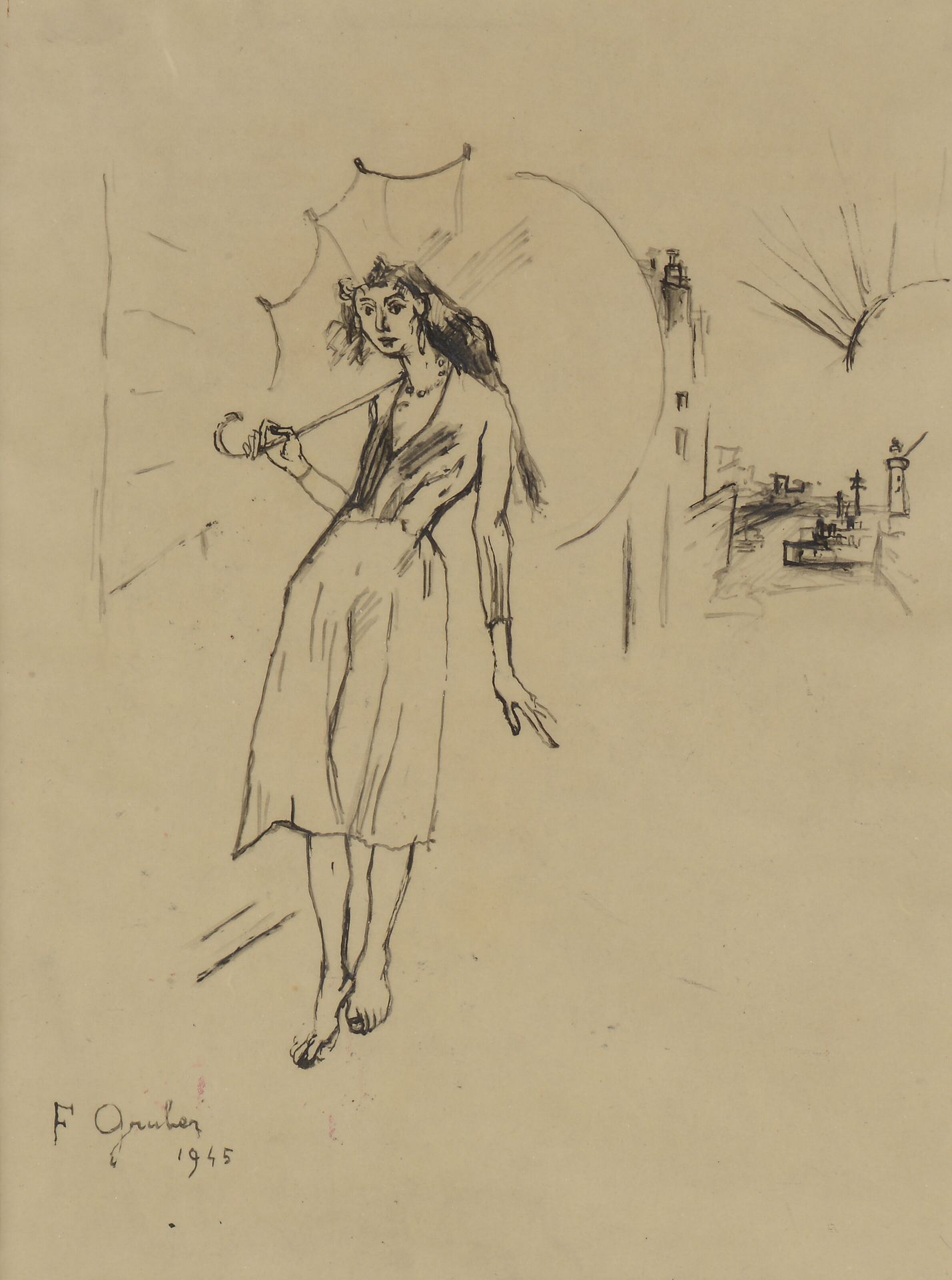
Francis GRUBER (1912-1948)

La Belle Dorothée, 1945

Encre sur papier calque.

Signée et datée en bas à gauche.

30 x 23 cm



Notre œuvre est le dessin préparatoire pour l'illustration du Spleen de Paris de Charles Baudelaire, publié en 1954 aux Éditions du Grenier à Sel.



Nous remercions Madame Catherine Gruber Bernad, fille de l'artiste, pour les informations qu'elle nous a transmises.
