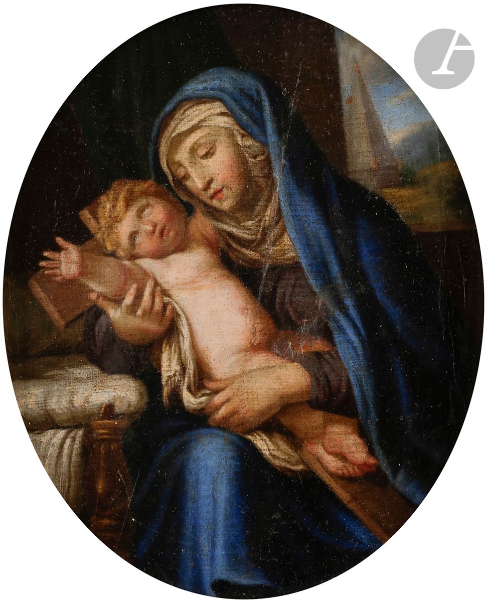 
Ecole FRANCAISE du XVIIème siècle, atelier de Claude FRANCOIS, dit FRERELUC

Vierge à l'Enfant

Toile marouflée sur panneau

17 x 
12 cm
(Accidents et restaurations)
