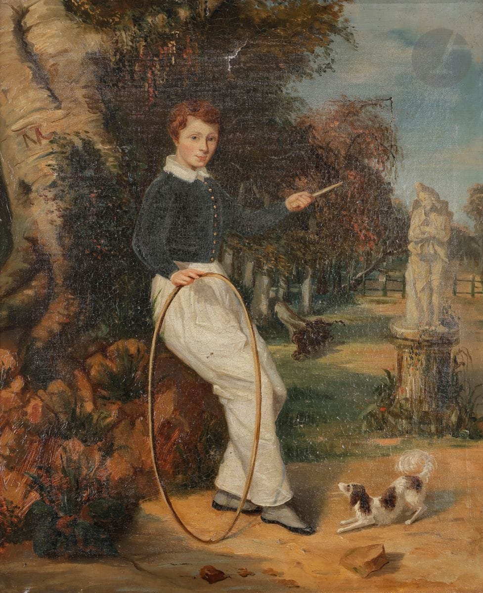 École ANGLAISE du XIXe siècle
Le dressage
Toile
66 x 55 cm
(Accidents, restaurations, soulèvements)