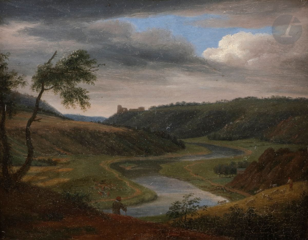 École FRANÇAISE vers 1800
La Meuse près de Nauzon
Panneau
22 x 17 cm