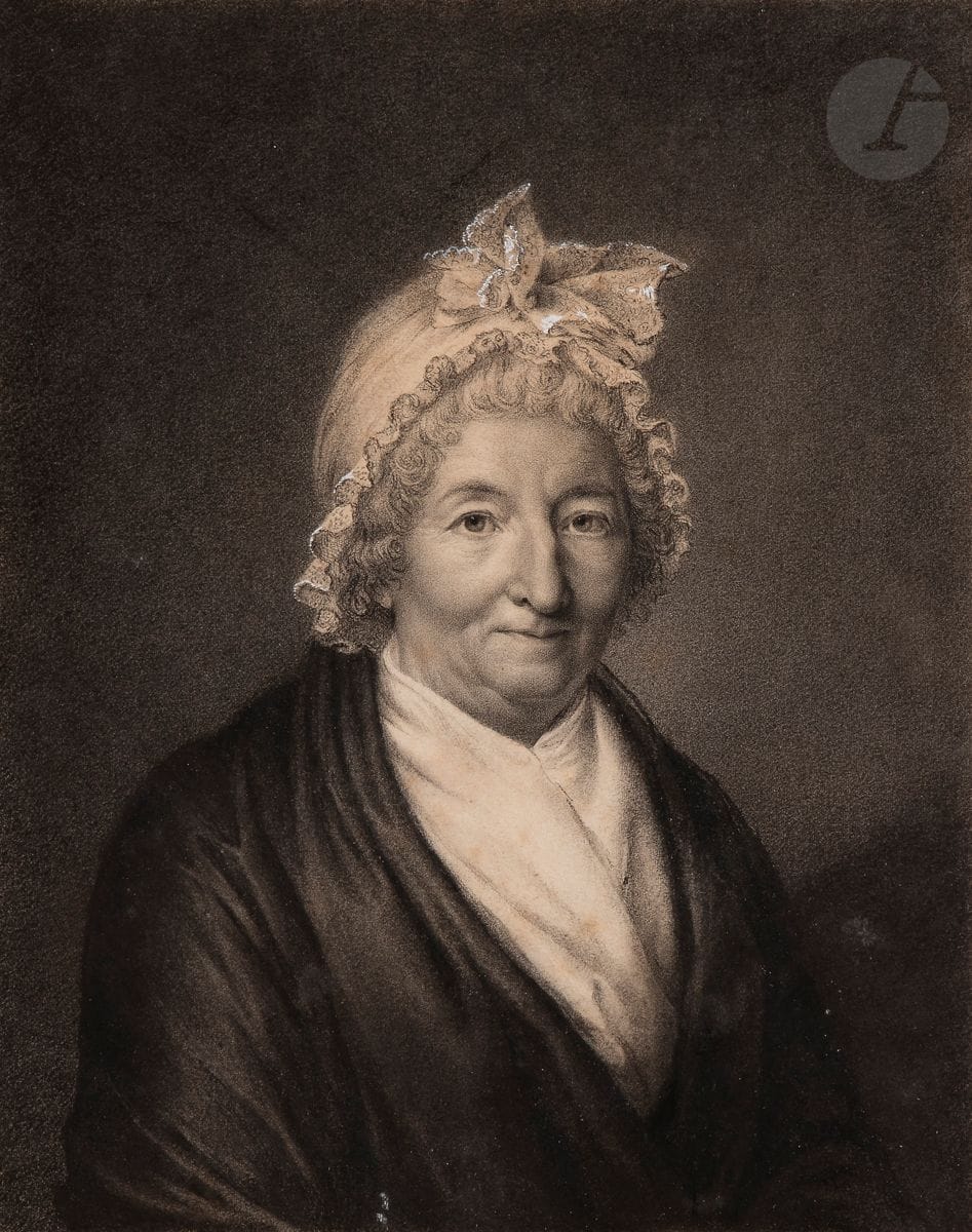 École FRANÇAISE vers 1800
Portrait de femme d’après Augustin
Pierre noire estompe et rehauts de gouache blanche
Signée et datée en bas à gauche : « Ch. Coincy »
33 x 25,5 cm
(Rousseurs)