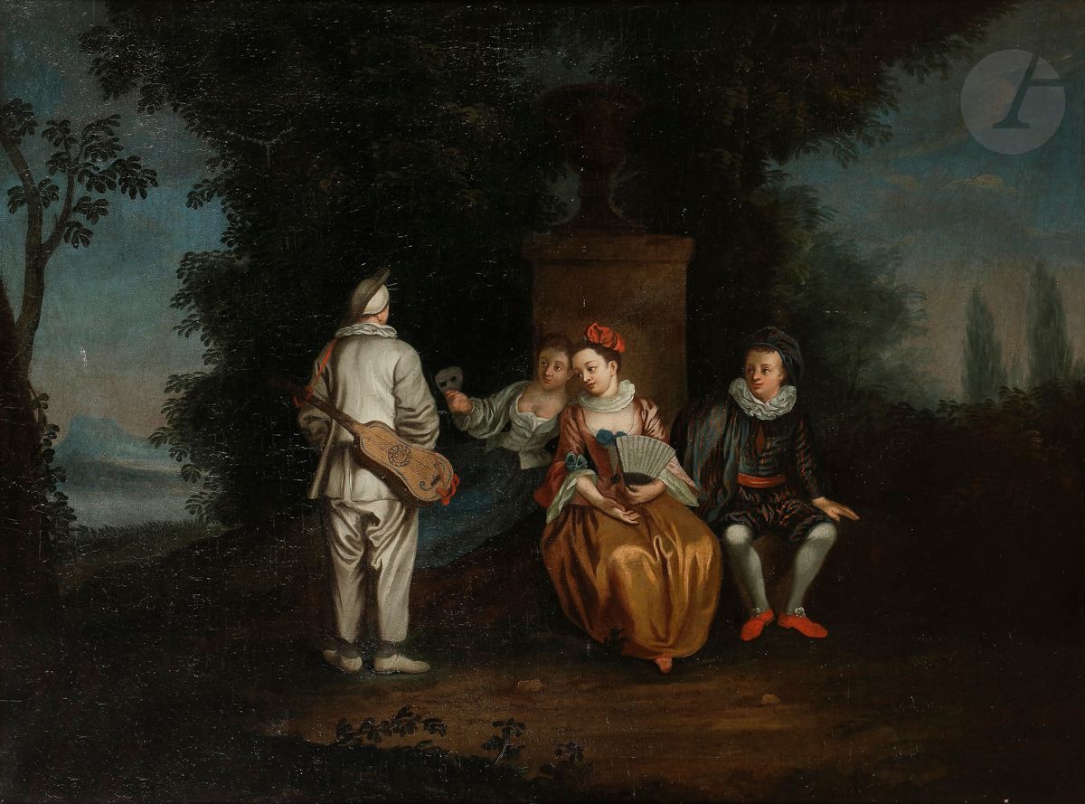 École FRANÇAISE du XVIIIe siècle, suiveur d’Antoine WATTEAU
La partie quarrée
Toile
96 x 130 cm

Reprise de la gravure d’après l’œuvre de Watteau conservée au Musée des Beaux Arts de San Francisco.
