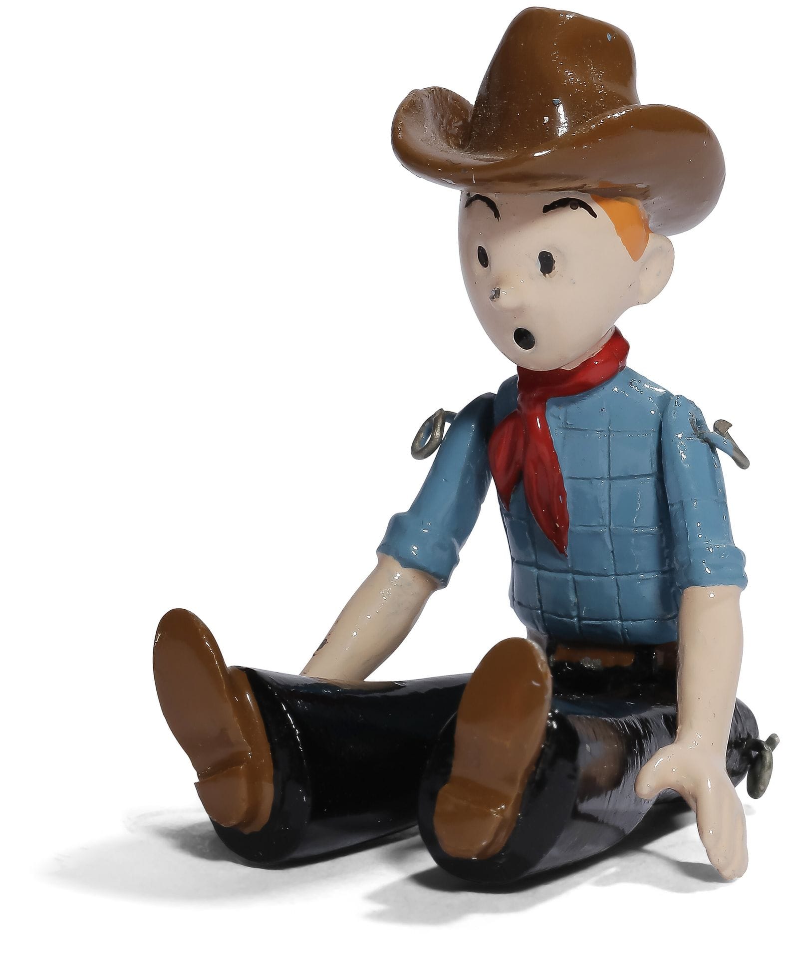 
PIXI, HERGE, Les Aventures de Tintin, figurine Tintin en Amérique , Tintin cow-boy articulé, sans numéro. Avec certificat. Sans boîte. H : 1,5 cm
