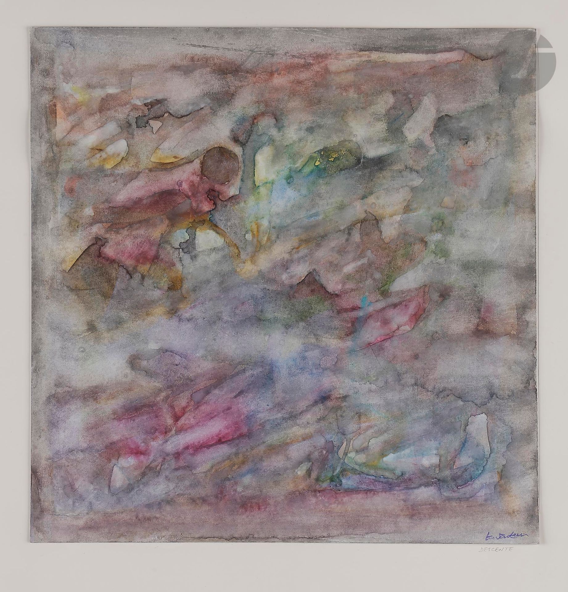 Abdallah BENANTEUR (Algérie-France, 1931-2017)
Descente, 1998
Aquarelle sur papier fort.
Signée et titrée.
25 x 24 cm

Watercolour on heavy paper.
Signed and titled.

Provenance :
Don de Claude et France Lemand.
