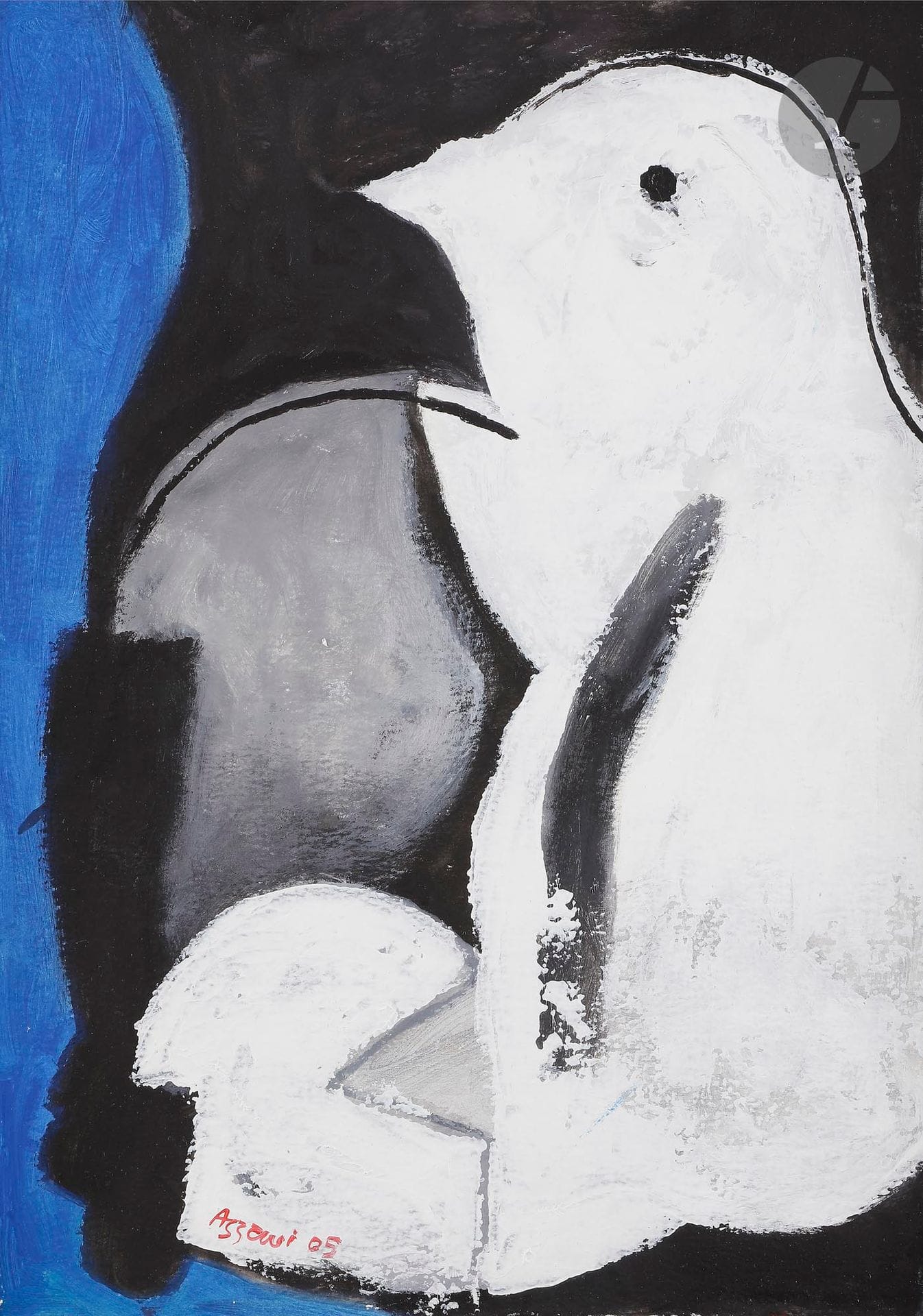 Dia AL-AZZAWI (Iraq - Royaume-Uni, né en 1939)
Bird 2, 2005
Acrylique sur papier contrecollé sur toile.
Signée et datée en bas à gauche.
42 x 29 cm

Acrylic on paper laminated on canvas.
Signed and dated on the lower left.

Provenance :
Don de Claude et France Lemand.