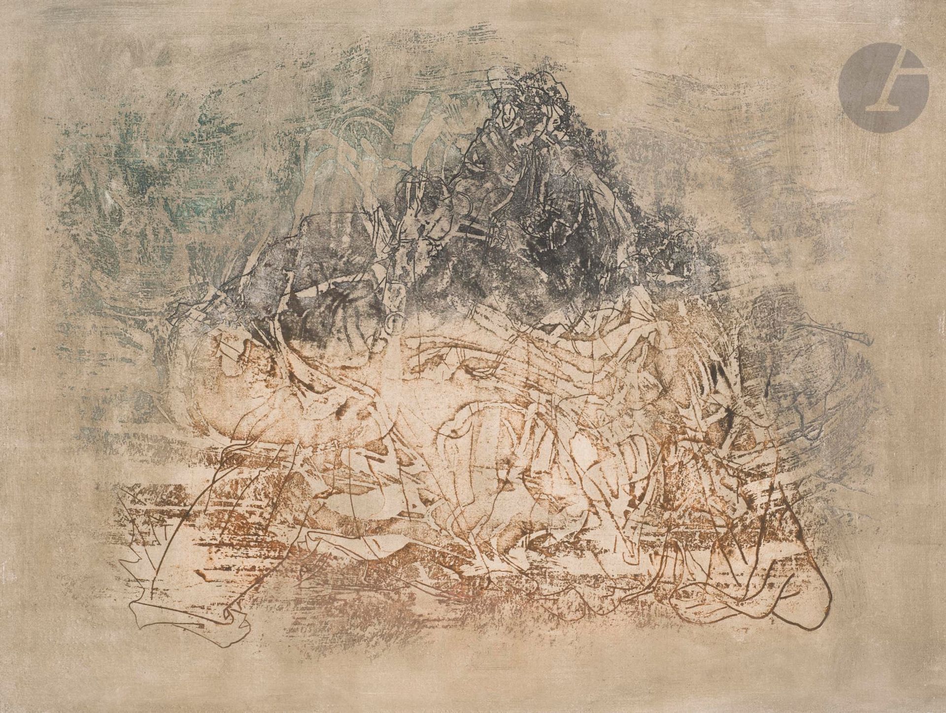 Abdallah BENANTEUR (Algérie-France, 1931-2017)
La Pieta d'Ivry, 1982
Eau-forte sur zinc.
Signée, titrée et annotée EA 4/20.
24 x 31,7 cm

Zinc plate etching.
Signed, titled and annotated EA 4/20.

Bibliographie :
Claude Lemand, Benanteur, Œuvres graphiques, Volume 2, Paris, 2005, p. 70.

Provenance :
Don de Claude et France Lemand.