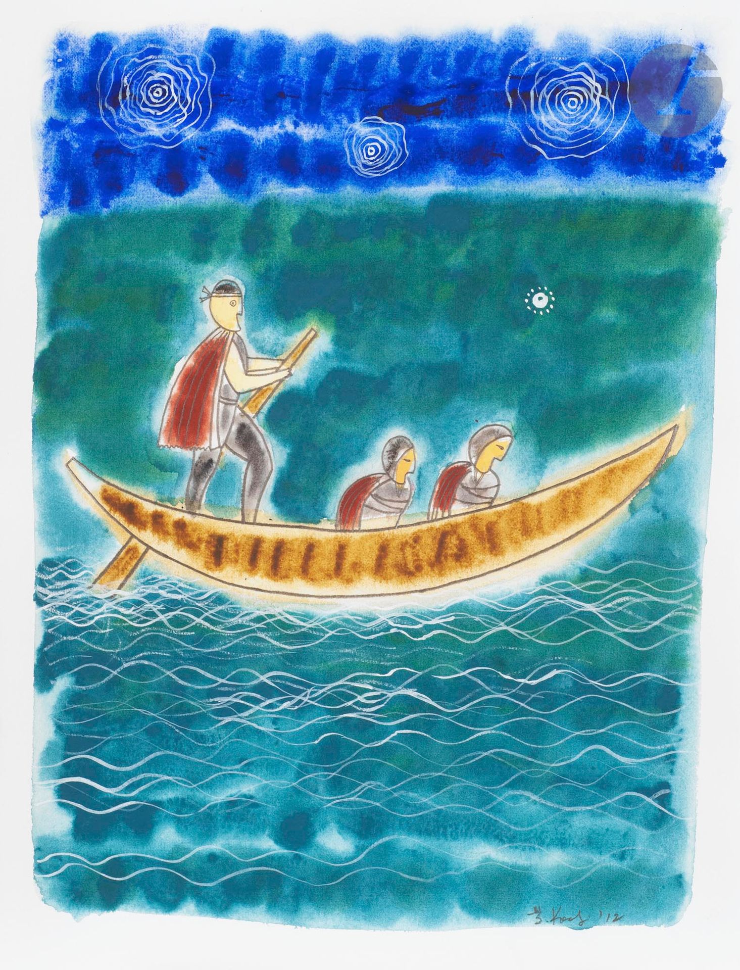 Manabu KOCHI (Japon-France, né en 1954)
Basho, Haiku 5. Le son de la rame. Frappant les vagues glace mes entrailles. Cette nuit des larmes, 2012
Aquarelle sur papier Arches.
Signée et datée.
38 x 28 cm

Watercolour on Arches paper. 
Signed and dated. 

Provenance :
Don de Claude et France Lemand.
