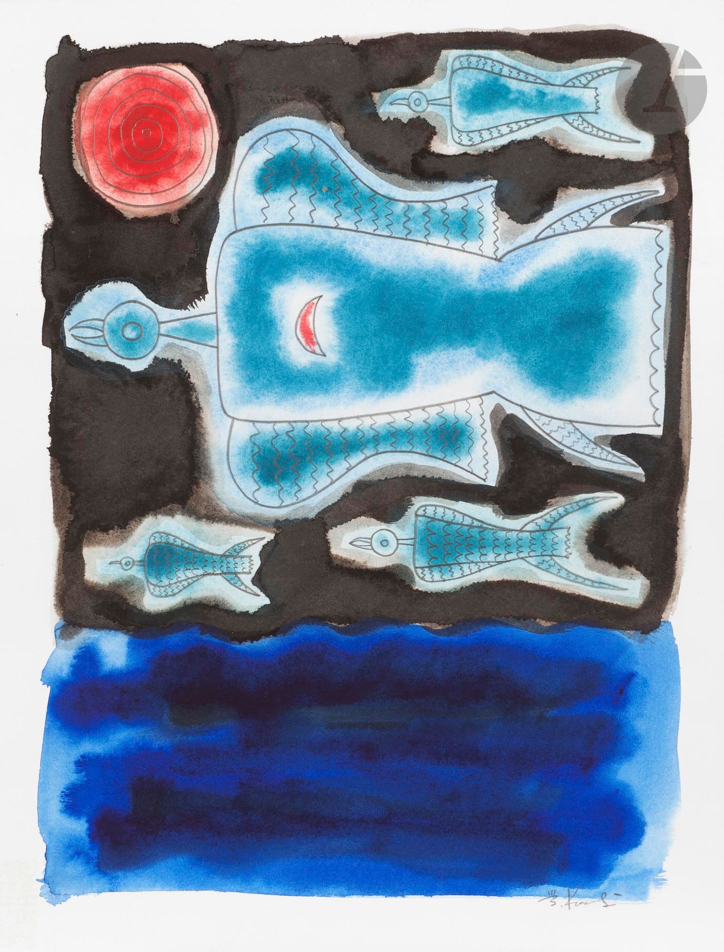 Manabu KOCHI (Japon-France, né en 1954)
Basho, Haiku 8. La mer s'assombrit. Le cri des canards sauvages. Est vaguement blanc, 2012
Aquarelle sur papier Arches.
Signée et datée.
40 x 30 cm

Watercolour on Arches paper. 
Signed and dated. 

Provenance :
Don de Claude et France Lemand.