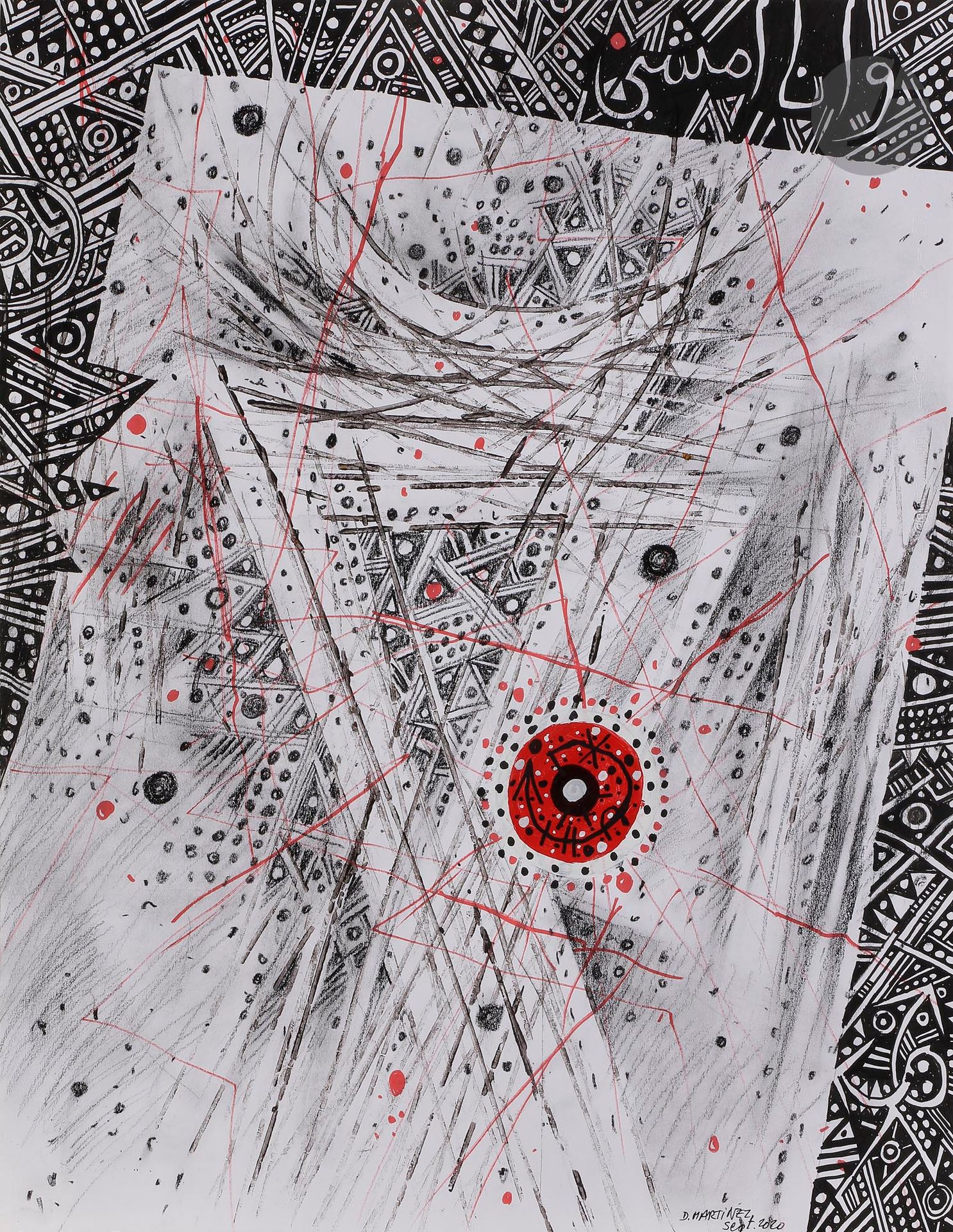 Denis MARTINEZ (Algérie-France, né en 1941)
Et moi je marche 5, 2020
Acrylique et crayon gras sur papier canson.
Signée et datée en pied.
Signée, datée et titrée au dos. 
65 x 50 cm

Acrylic and oil pencil on Canson paper.
Bottom signed and dated.
Signed, dated and titled on the back.

Provenance :
Atelier de l'artiste.
