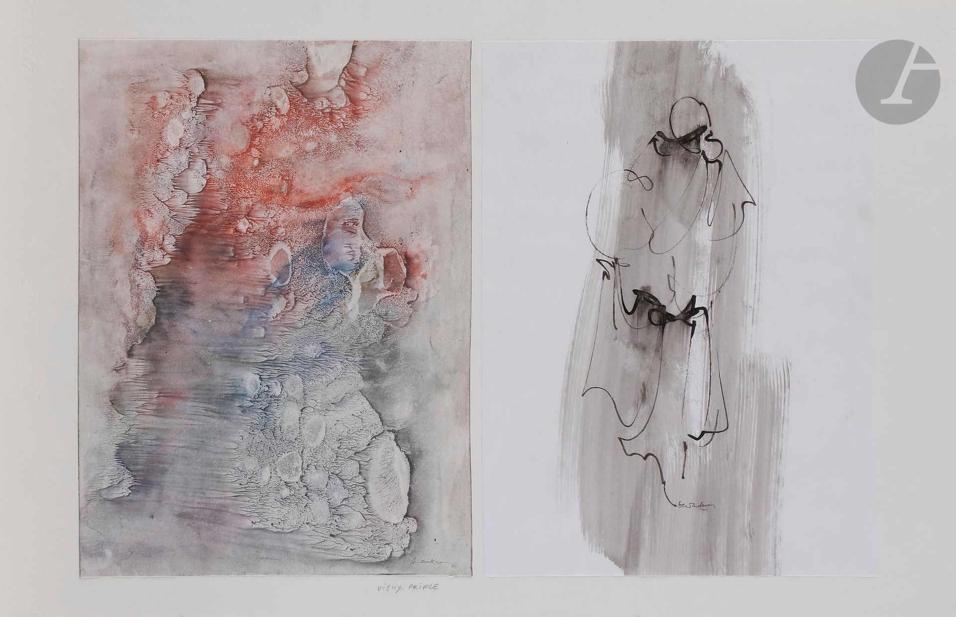 Abdallah BENANTEUR (Algérie-France, 1931-2017)
Vieux Prince, 2002
Aquarelle et crayon - Diptyque.
Signé et titré.
27,5 x 40 cm

Watercolour and pen - Diptych.
Signed and titled. 

Provenance :
Don de Claude et France Lemand.