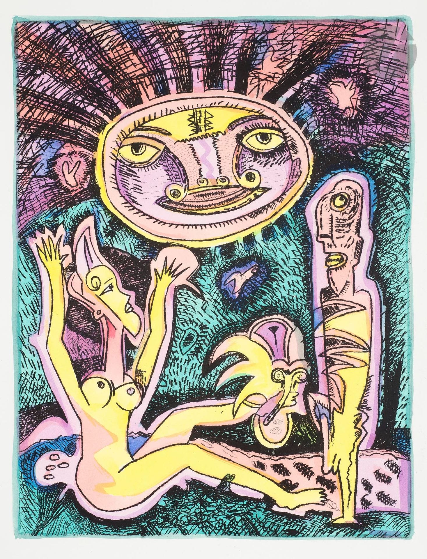 Mario MURUA (Chili - France, né en 1952)
Luna negra, 2005
Eau-forte et aquarelle.
Signée, datée, titrée et numérotée 6/40.
40 x 30 cm

Etching and watercolour.
Signed, dated, titled and numbered 6/40.

Provenance :
Don de Claude et France Lemand.