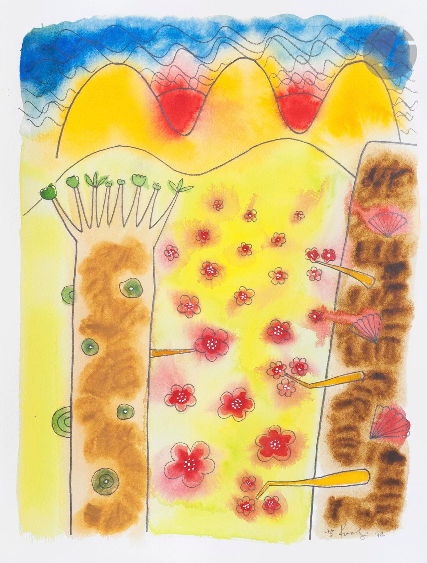 Manabu KOCHI (Japon-France, né en 1954)
Basho, Haiku 3. Au parfum des pruniers. Soudain le soleil se lève. Sentier de montagne ! 2012
Aquarelle sur papier Arches.
Signée et datée.
Signée, datée et titrée au dos.
38 x 28 cm

Watercolour on Arches paper.
Signed and dated. 
Signed, dated and titled on the back.

Provenance :
Don de Claude et France Lemand.