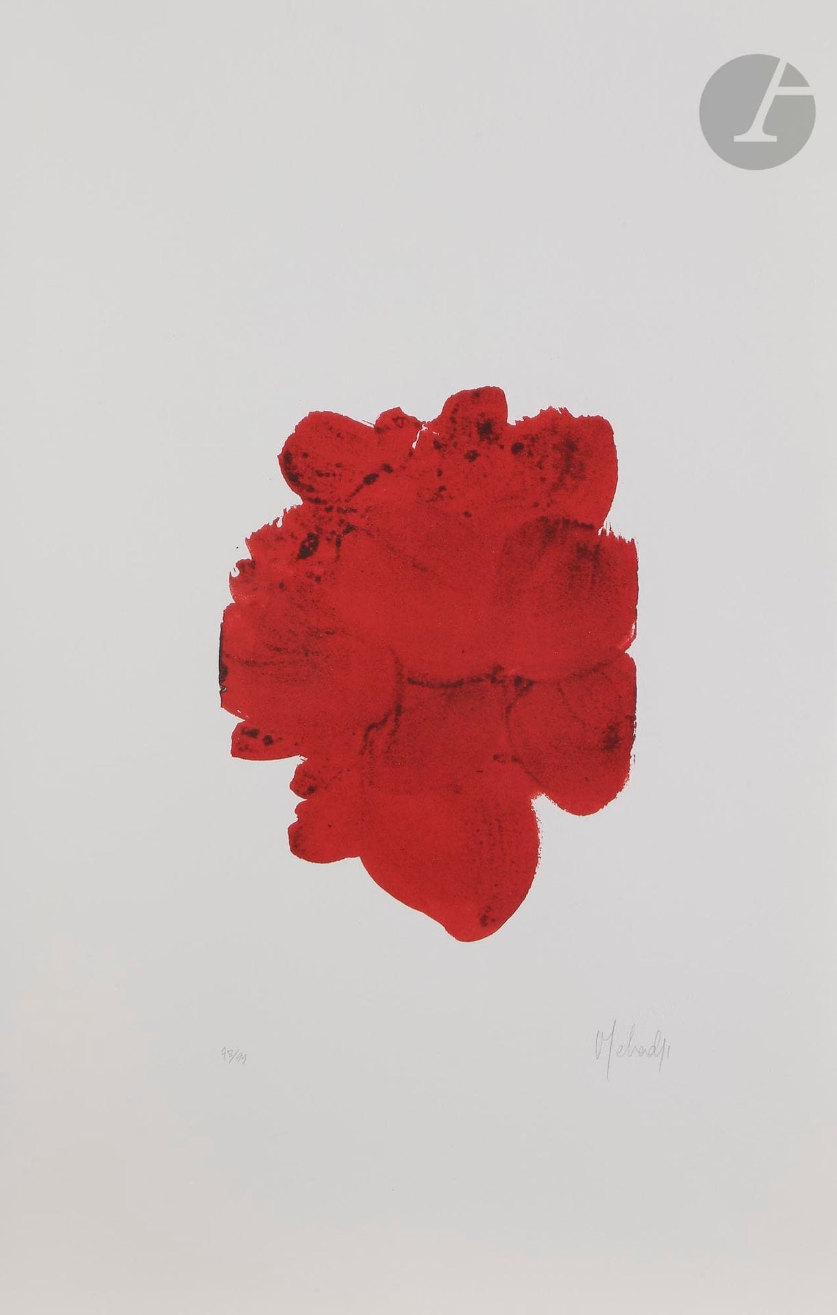 Najia MEHADJI (France-Maroc, née en 1950)
Fleur rouge, 2007
Lithographie.
Signée et numérotée 78/99.
50 x 32 cm

Lithograph.
Numbered 78/99 and signed.

Provenance :
Don de l'artiste.