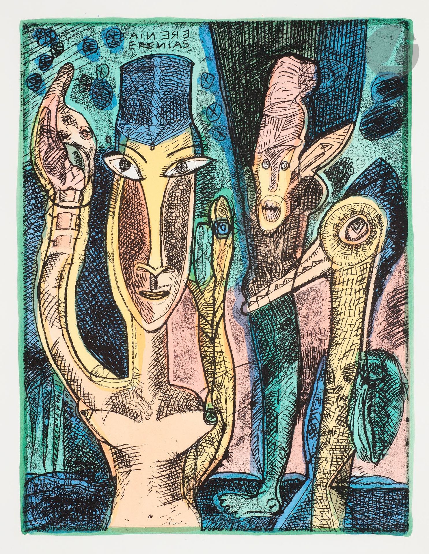 Mario MURUA (Chili - France, né en 1952)
Erenía, 2005
Eau-forte et aquarelle.
Signée, datée, titrée et numérotée 6/40.
40 x 30 cm

Etching and watercolour.
Signed, dated, titled and numbered 6/40.

Provenance :
Don de Claude et France Lemand.