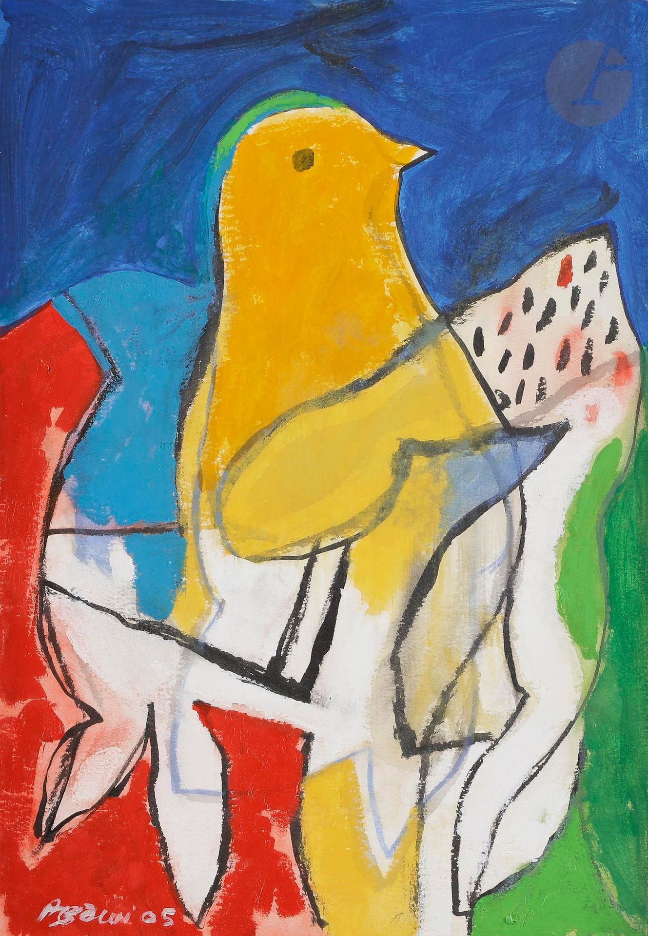 Dia AL-AZZAWI (Iraq - Royaume-Uni, né en 1939)
Bird 1, 2005
Acrylique sur papier contrecollé sur toile.
Signée et datée en bas à gauche.
42 x 29 cm

Acrylic on paper laminated on canvas.
Signed and dated on the lower left.

Provenance :
Don de Claude et France Lemand.