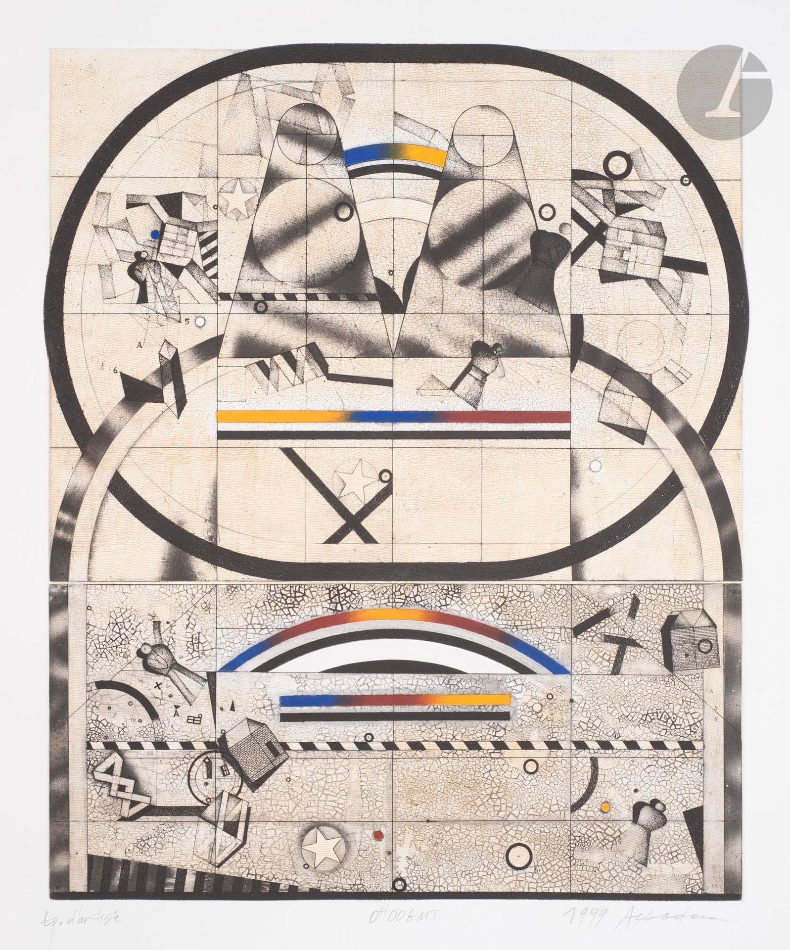 ASSADOUR (Liban-France, né en 1943)
0H00 GMT, 1999
Eau-forte et aquatinte.
Signée, datée, titrée et annotée Épreuve d'Artiste.
76 x 56 cm

Etching and aquatint.
Signed, dated, titled and annotated Artist's Proof.

Provenance :
Don de l'artiste.