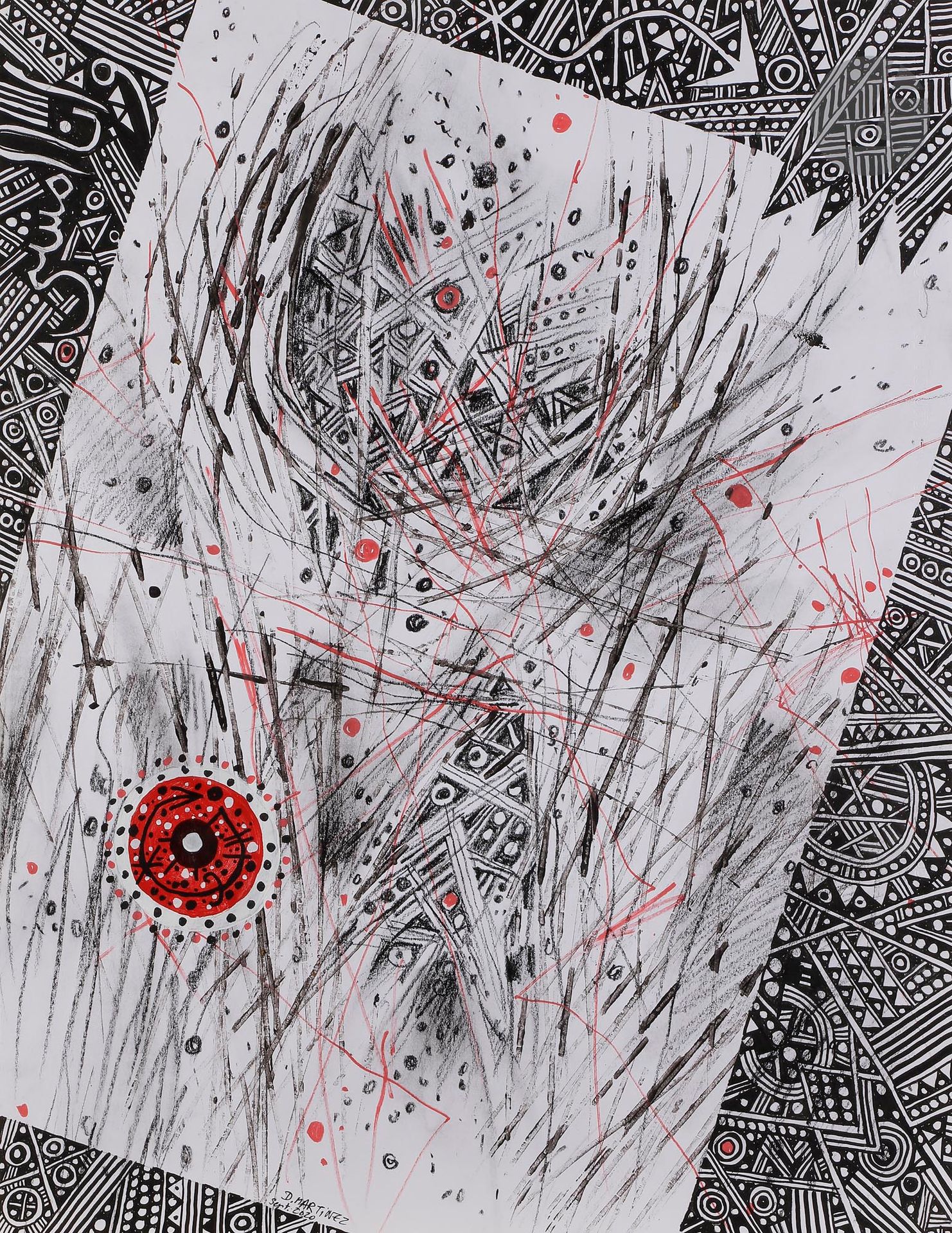 Denis MARTINEZ (Algérie-France, né en 1941)
Et moi je marche 3, 2020
Acrylique et crayon gras sur papier canson.
Signée et datée en pied.
Signée, datée et titrée au dos. 
65 x 50 cm

Acrylic and oil pencil on canson paper.
Bottom signed and dated.
Signed, dated and titled on the back.

Provenance :
Atelier de l'artiste.