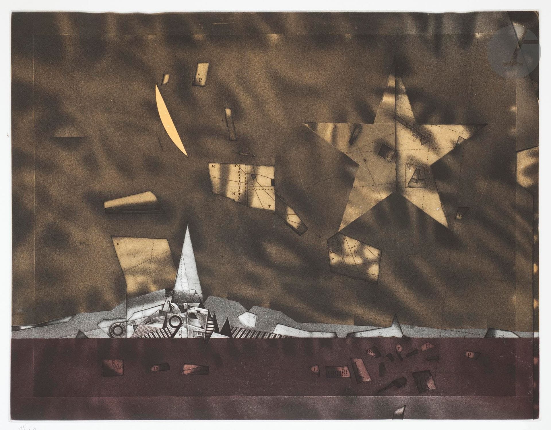 ASSADOUR (Liban-France, né en 1943)
Itinéraires, 1983
Eau-forte et aquatinte.
Signée, datée, titrée et numérotée 15/70.
50 x 65 cm

Etching and aquatint.
Signed, dated, titled and numbered 15/70.

Provenance :
Don de l'artiste.