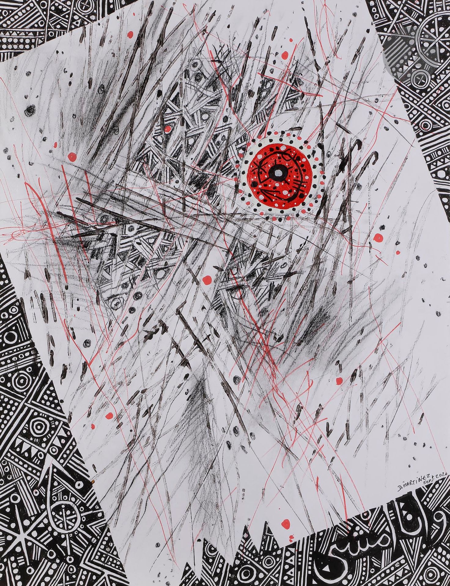 Denis MARTINEZ (Algérie-France, né en 1941)
Et moi je marche 2, 2020
Acrylique et crayon gras sur papier canson.
Signée et datée en pied.
Signée, datée et titrée au dos. 
65 x 50 cm

Acrylic and oil pencil on canson paper.
Bottom signed and dated. 
Signed, dated and titled on the back.

Provenance :
Atelier de l'artiste.