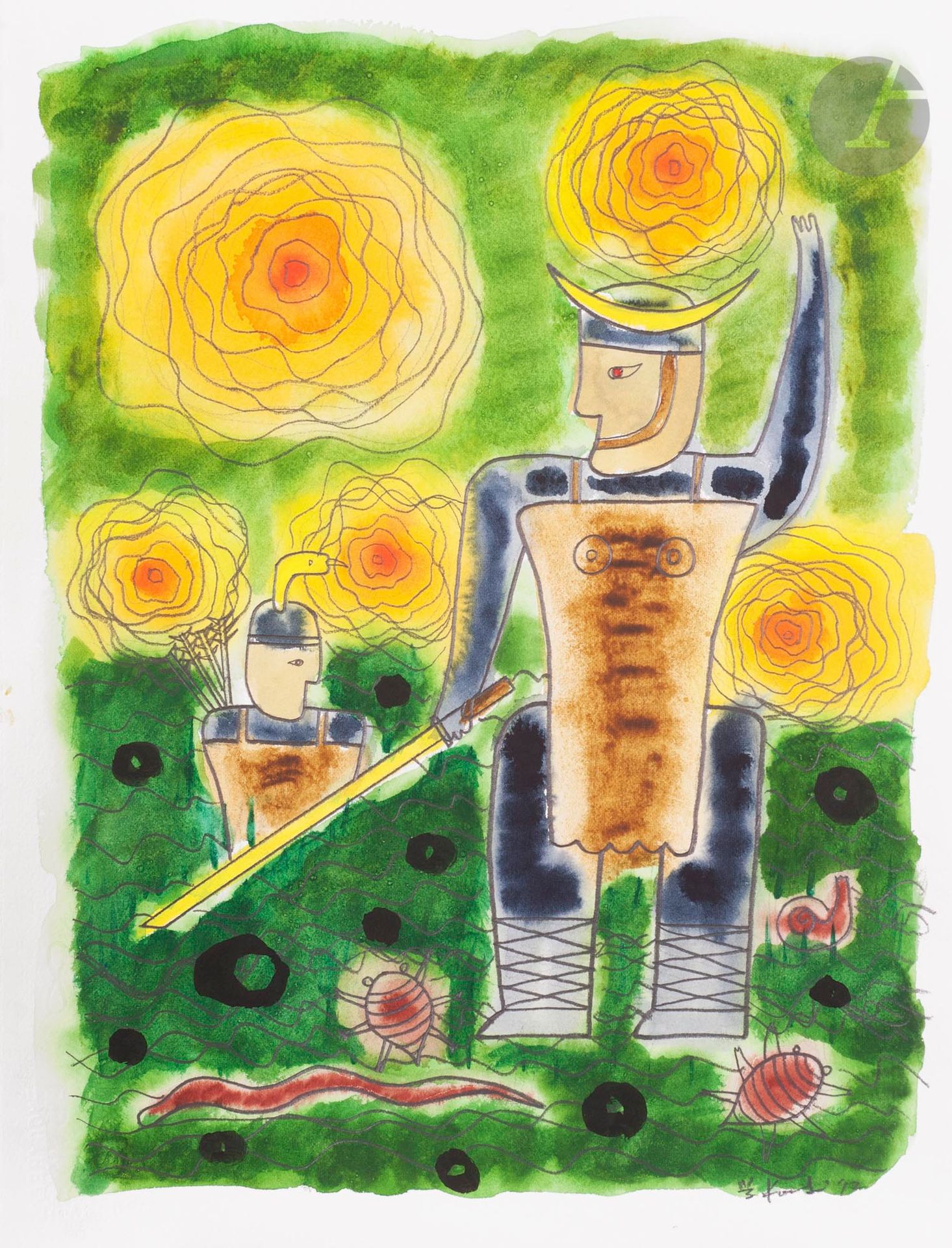 Manabu KOCHI (Japon-France, né en 1954)
Basho, Haiku 4. Ah ! Herbes d'été. Tout ce qui reste des rêves. De tant de guerriers, 2012
Aquarelle sur papier Arches.
Signée et datée.
38 x 28 cm

Watercolour on Arches paper.
Signed and dated. 

Provenance :
Don de Claude et France Lemand.